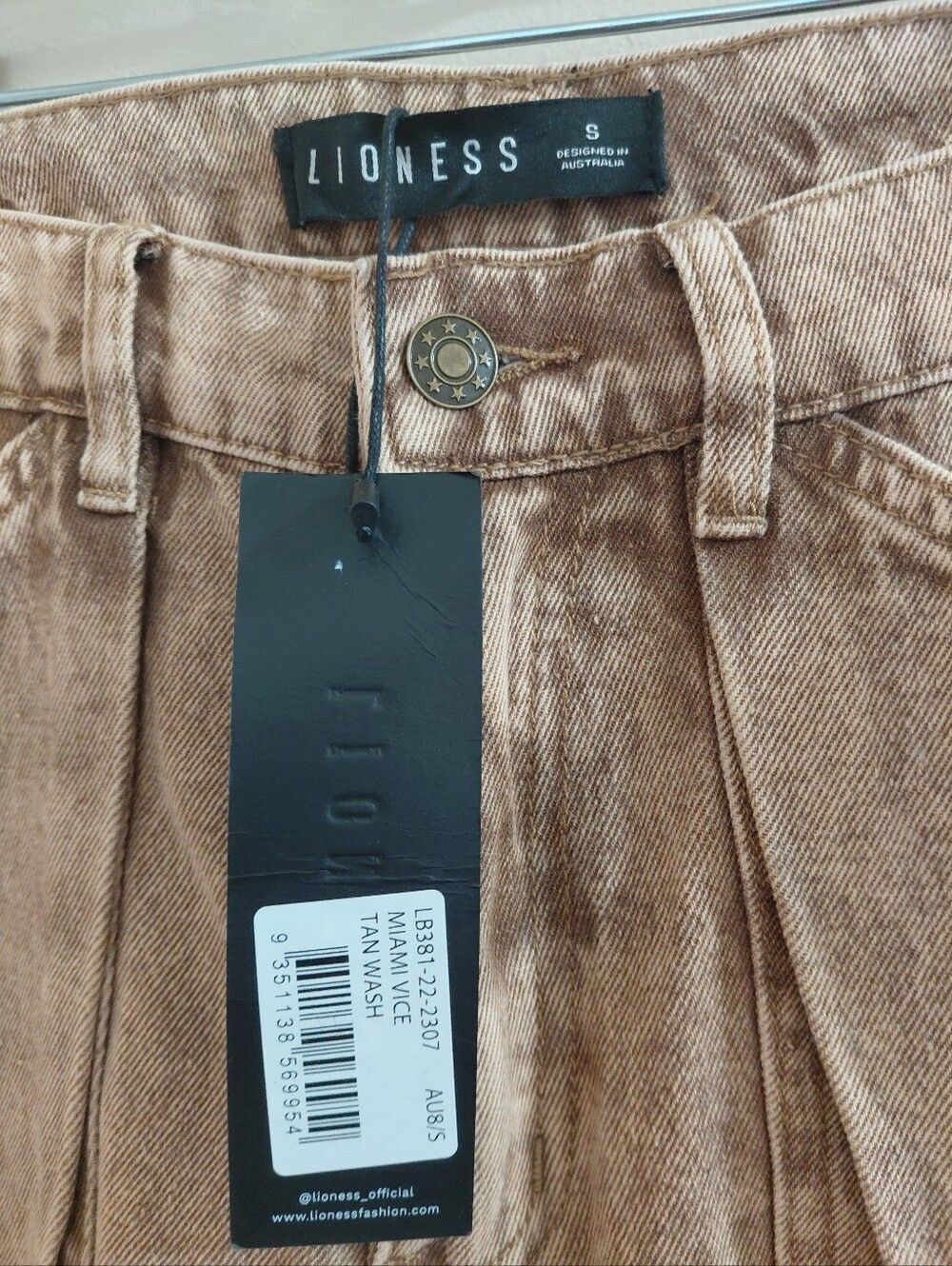 Lioness MIAMI VICE TAN WASH Denim Barrell Size SMALL - Picture 5 of 10